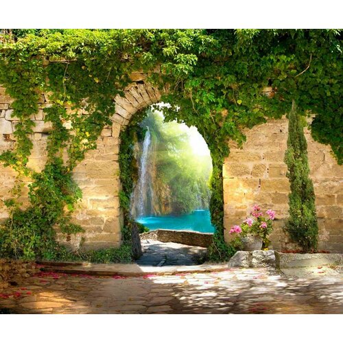 Фотообои Арка у водопада 5-161-S 265 х 320 см (ВхШ) бесшовные, флизелиновые, влагостойкие обои MasterFresok