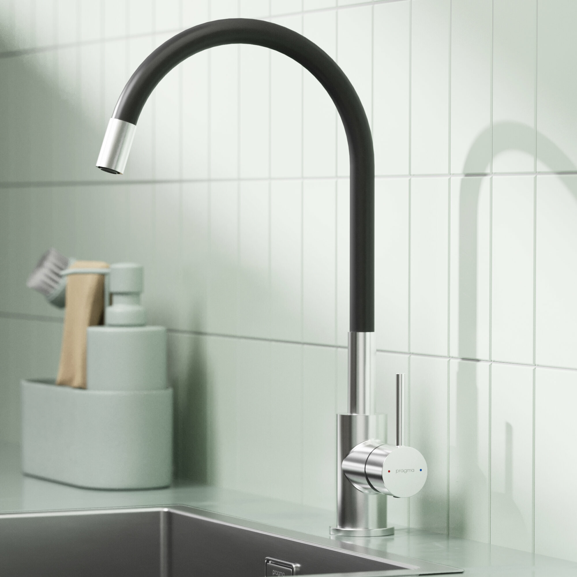 Смеситель для кухни с гибким изливом Pragma Oklem, матовый хром, OKL7. M1JS.032