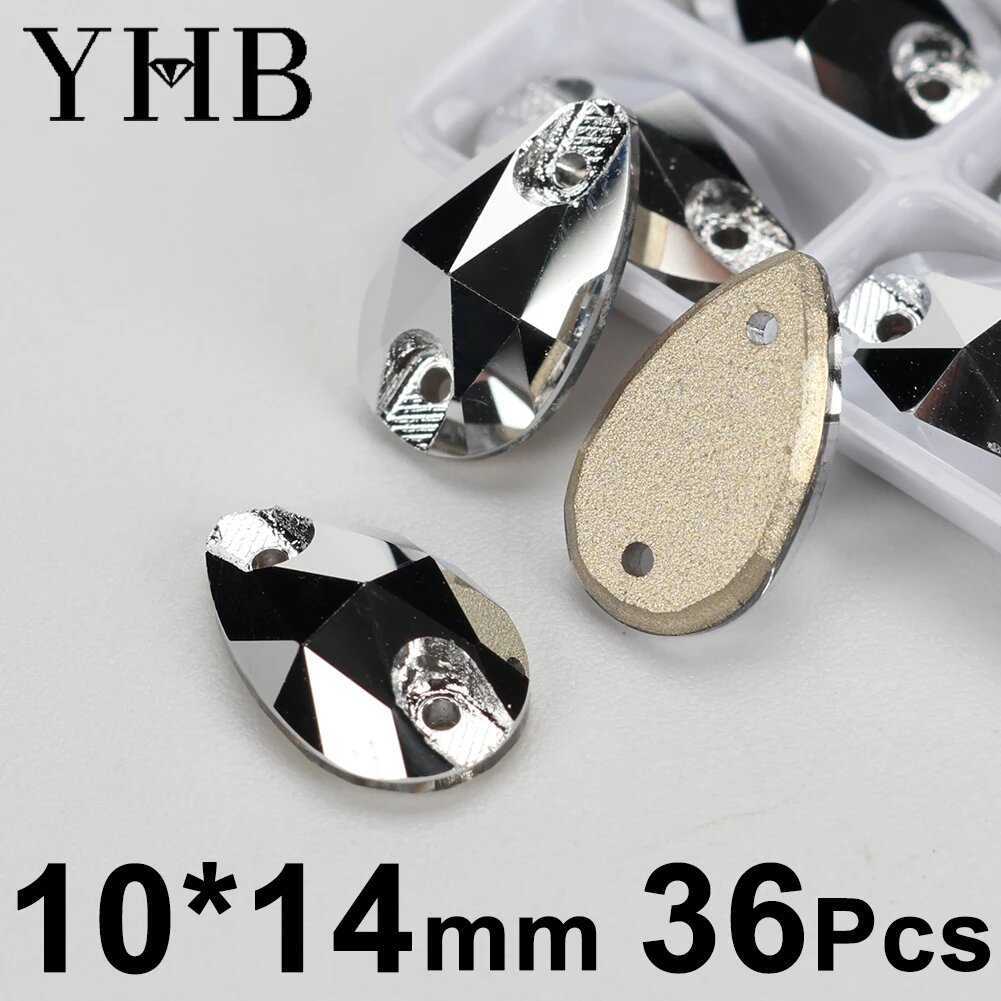 Стеклянные швейные камни Drop 10X14mm, серебристые