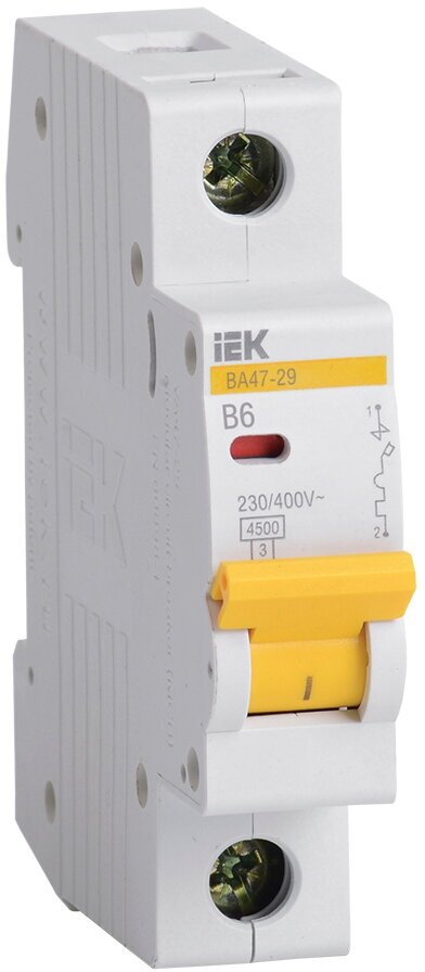 Выключатель автоматический 6А 1П однополюсный характеристика B 4,5кА ВА47-29 MVA20-1-006-B IEK