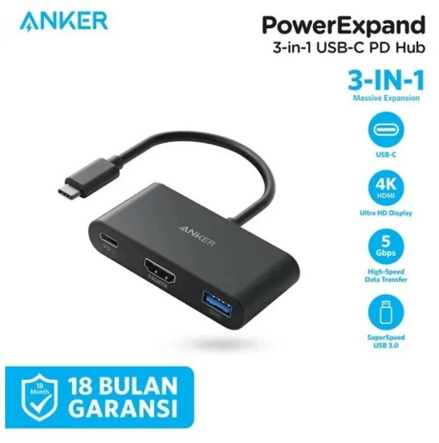 Хаб Anker A8339 PowerExpand 3-in-1 USB-C PD Hub черный (A83396A1)