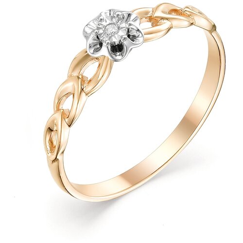 фото Алькор кольцо цветок с 1 бриллиантом из красного золота 12626-100, размер 19