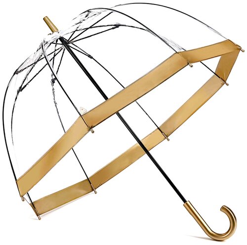Зонт-трость FULTON, механика, купол 89 см, 8 спиц, система «антиветер», прозрачный, для женщин, золотой, бесцветный