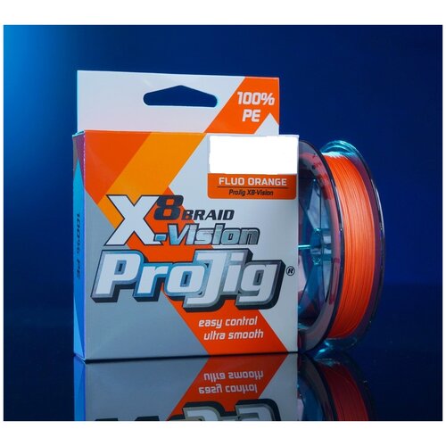 Плетеный шнур ProJig X8-Vision 0,20 мм, тест 16,0 кг, длина 100 м, цвет оранжевый