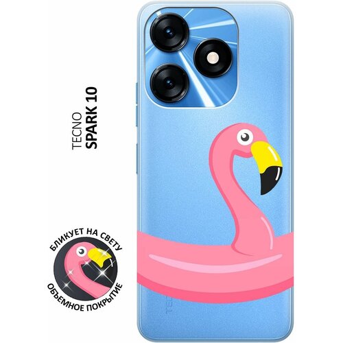 Силиконовый чехол с принтом Flamingo Swim Ring для Tecno Spark 10 / Техно Спарк 10 силиконовый чехол на tecno spark 10 техно спарк 10 с 3d принтом flying hearts прозрачный