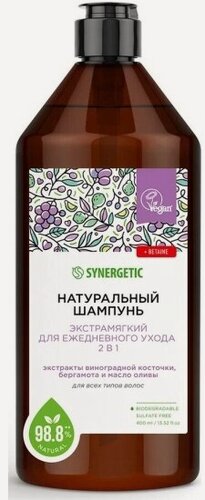 Изображение товара Бессульфатный шампунь Synergetic Экстрамягкий для ежедневного ухода 2в1, 400 мл