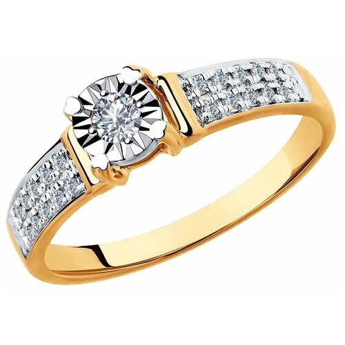 Кольцо SOKOLOV, комбинированное золото, 585 проба, бриллиант, размер 16.5, бесцветный браслет sokolov diamonds из комбинированного золота с бриллиантами 1050228 размер 17 см