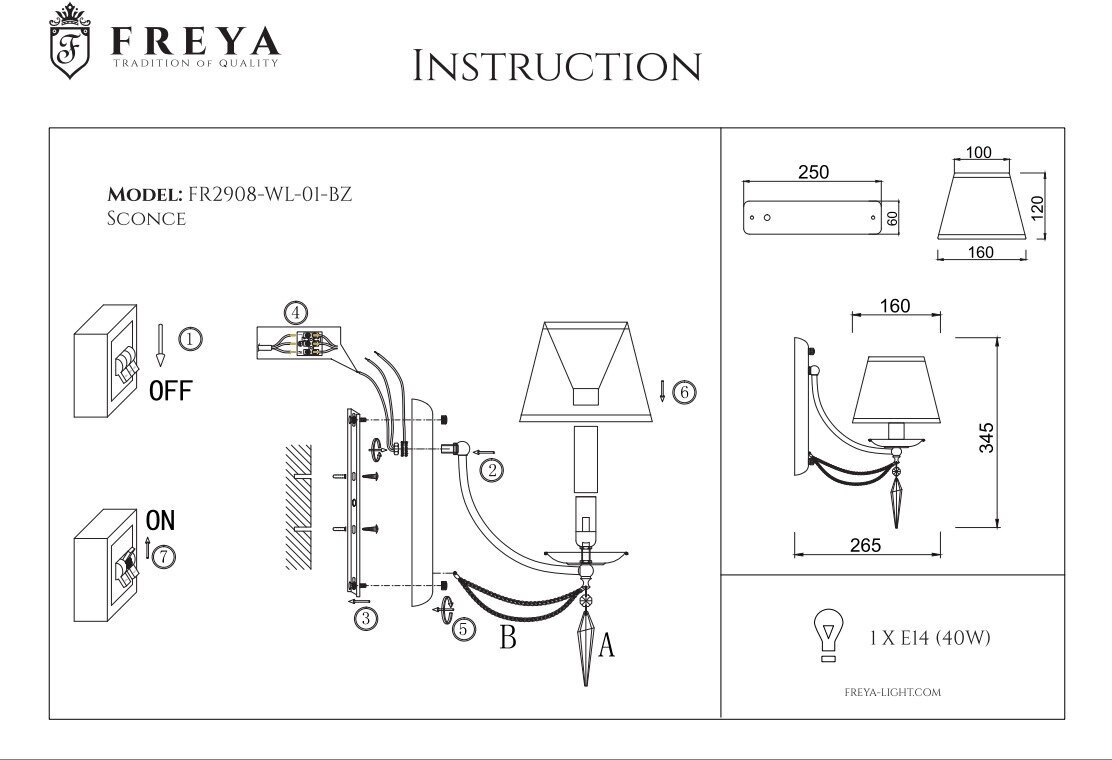 Настенный светильник FREYA FR2908-WL-01-BZ, E14, 40 Вт - фотография № 6