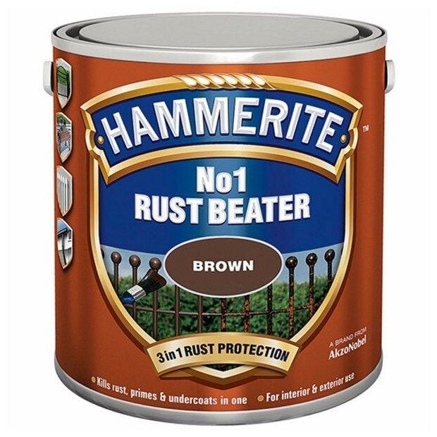 Грунтовка антикоррозийная Hammerite Rust Beater № 1, 2.5 л, коричневый