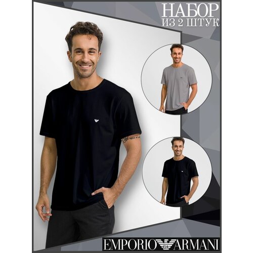 фото Футболка emporio armani, размер l, серый, черный