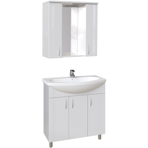 Мебель для ванной комнаты Sanstar Вольга 80, б/ящ, белый (тумба с раковиной + зеркало)