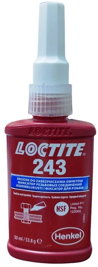 Фиксатор резьбы средней прочности Loctite 243 фиксация и герметизация резьб соединений на металлах и поверхностях с гальваническим покрытием 10 мл