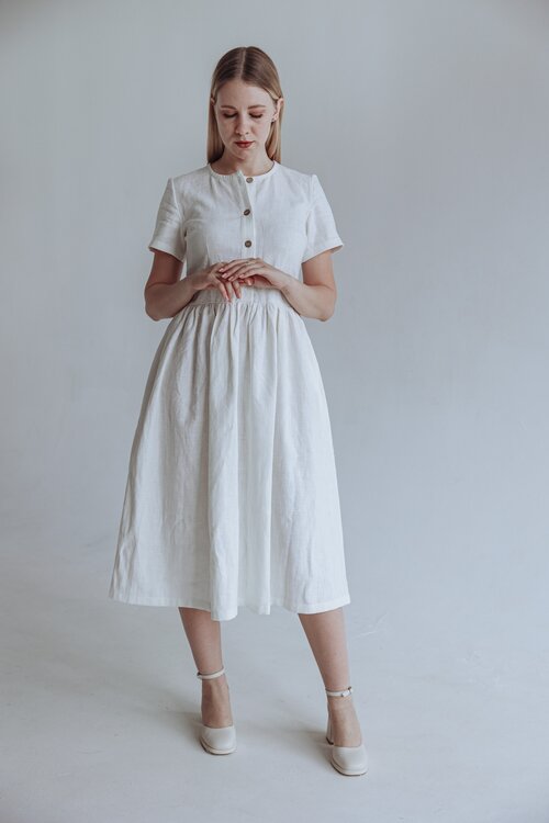 Платье Kinfolk Clothes, в классическом стиле, полуприлегающее, макси, размер 48-50, белый