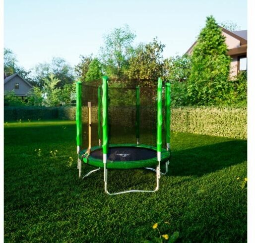 Каркасный батут DFC Trampoline Fitness 5FT-TR-LG/5FT-TR-B с сеткой 152х152х200 см , светло-зеленый - фотография № 19