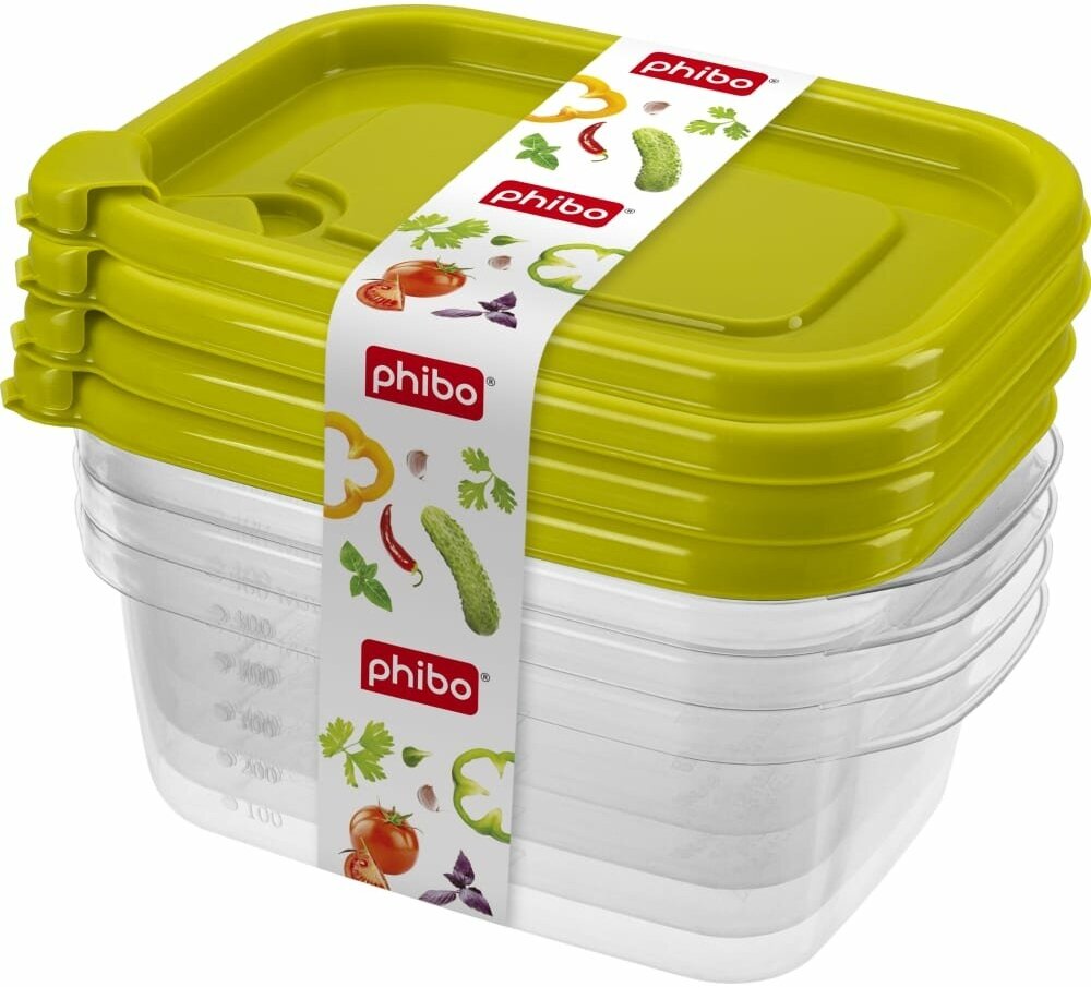 Набор Phibo контейнеров, 600мл x 4шт зеленый - фотография № 5