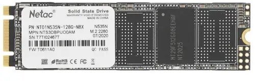 SSD накопитель NETAC N535N NT01N535N-128G-N8X 128ГБ, M.2 2280, SATA III