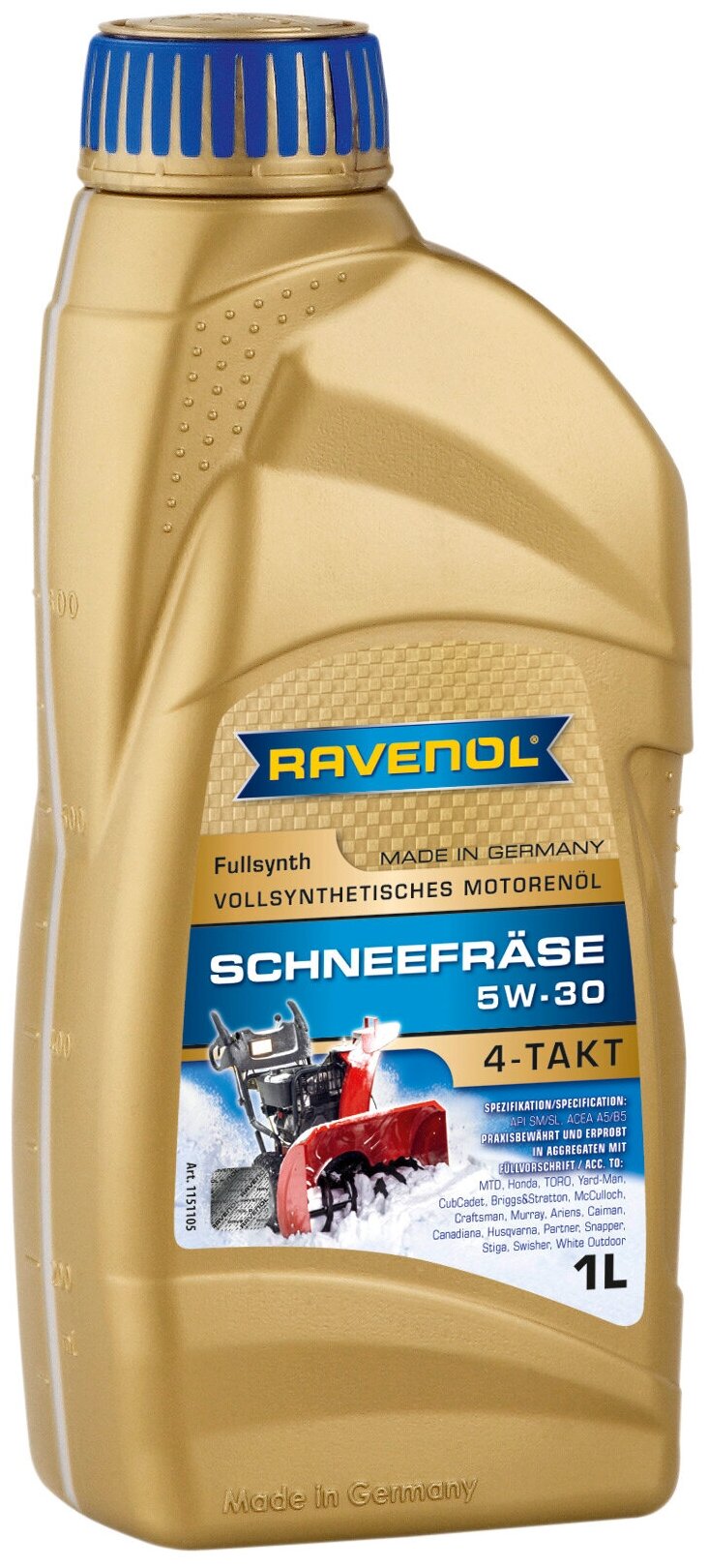 RAVENOL масло для 4-ТАКТ снегоуб. техники RAVENOL SCHNEEFRAESE 4-TAKT 5W-30 (1Л) NEW 4014835727311