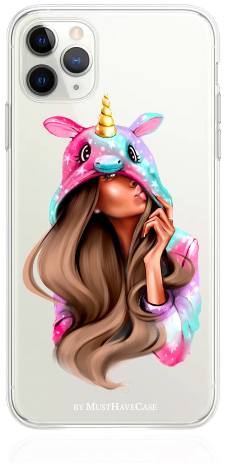 Прозрачный силиконовый чехол MustHaveCase для iPhone 11 Pro Max Unicorn Girl/ Единорог для Айфон 11 Про Макс Противоударный