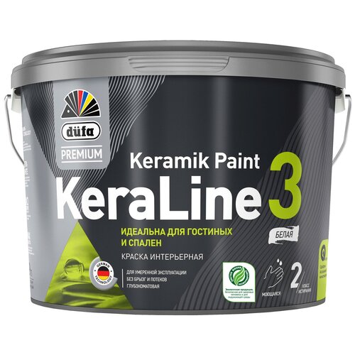 Краска для стен и потолков моющаяся Dufa Premium KeraLine Keramik Paint 3 матовая белая база 1 9 л.