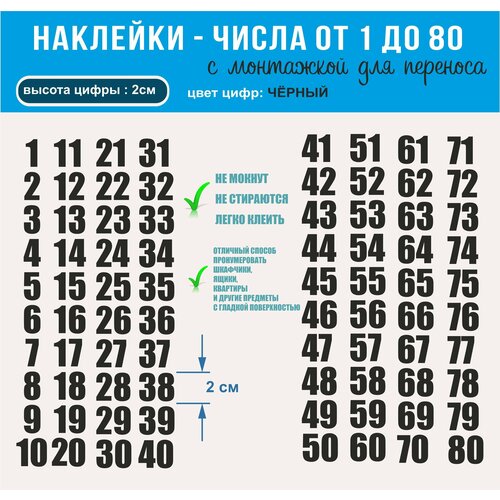 Виниловые наклейки - числа, универсальные, от 1 до 80