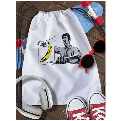 Мешок для сменной обуви и вещей с рисунком, белый, модель The Velvet Underground - 9828