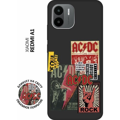 Матовый чехол AC/DC Stickers для Xiaomi Redmi A1 / Сяоми Редми А1 с 3D эффектом черный матовый чехол ac dc stickers для xiaomi redmi 12c сяоми редми 12с с 3d эффектом черный