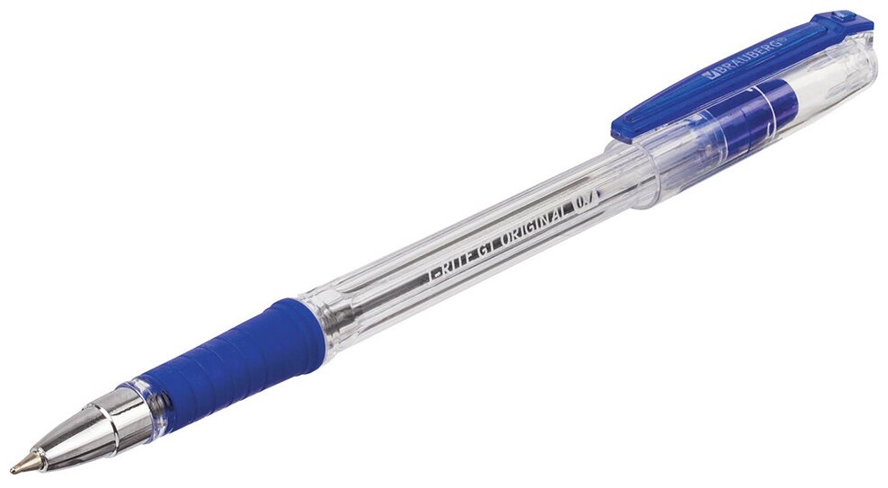 Ручка шариковая масляная с грипом BRAUBERG "i-Rite GT", синяя, корпус прозрачный, узел 0,7 мм, 143300 (цена за 24 шт)