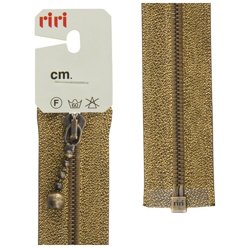 фото Молния металл, am, слайдер kuke,на люрексной тесьме, 4 мм,разъёмн 1 замок,60 см, тесьма цвет бронза riri