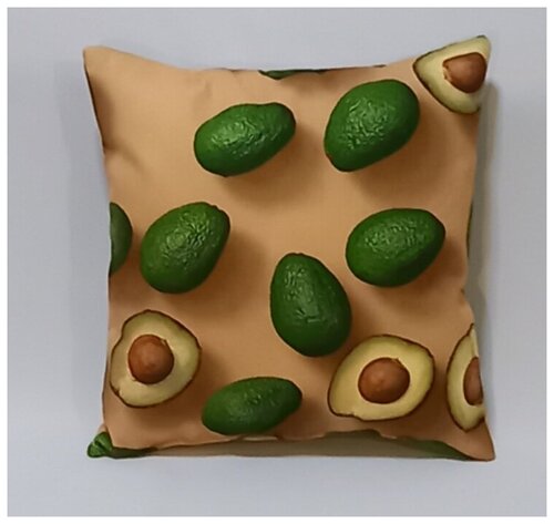 3-Д подушка декоративная. Декор Овощи Авокадо , размер 33х33 см.