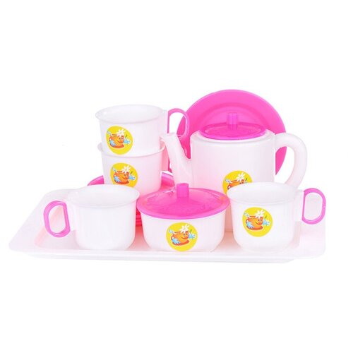 фото Набор детской игровой посуды пластмастер для кукол чайный 14 предметов на подносе