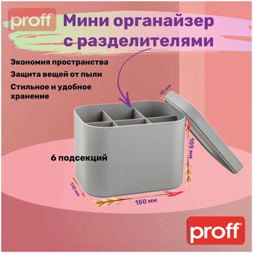Мини Органайзер с разделителями 2-секционный 150х110х120 мм серый пластиковый PROFF