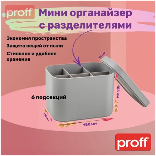 Мини Органайзер с разделителями 2-секционный 150х110х120 мми розовый пластиковый PROFF