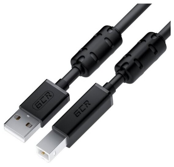 Кабель Gcr PROF 3.0m USB 2.0, AM/BM, черный, ферритовые кольца, экран, армированный, морозостойкий, -52417
