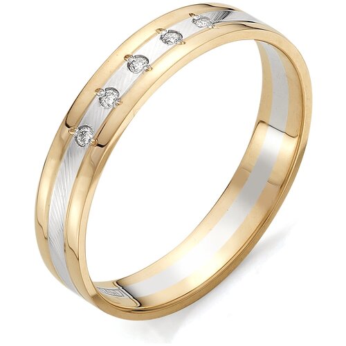 Кольцо обручальное АЛЬКОР, красное, комбинированное золото, 585 проба, бриллиант, размер 19, серебряный, золотой кольцо алькор ирисовая мечта
