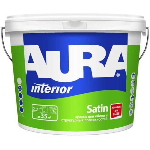 Краска в/д AURA SATIN 2,7л белая матовая для обоев, арт.11171 краска в д aura satin 9л белая матовая для обоев арт 11188