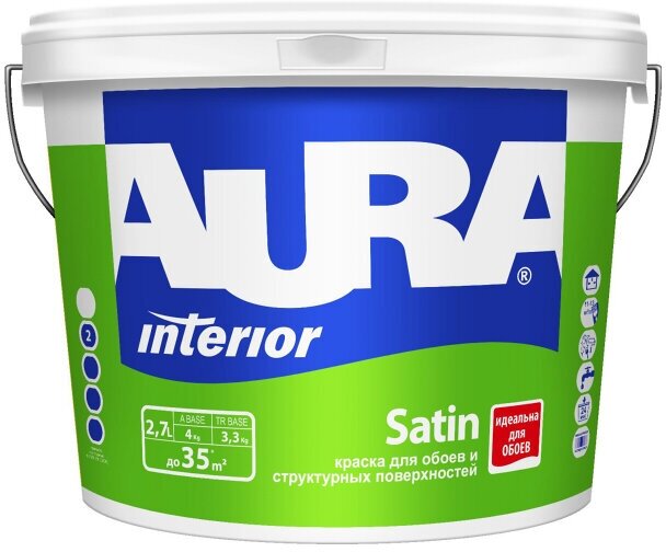 Краска в/д aura satin 2,7л белая матовая для обоев, арт.11171