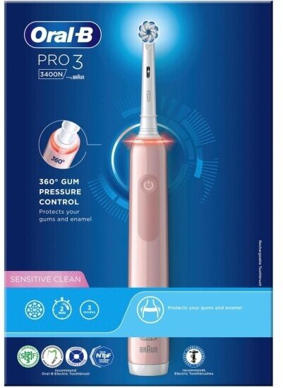 Зубная щётка электрическая Oral-b Pro 3 3400N Sensi, розовая