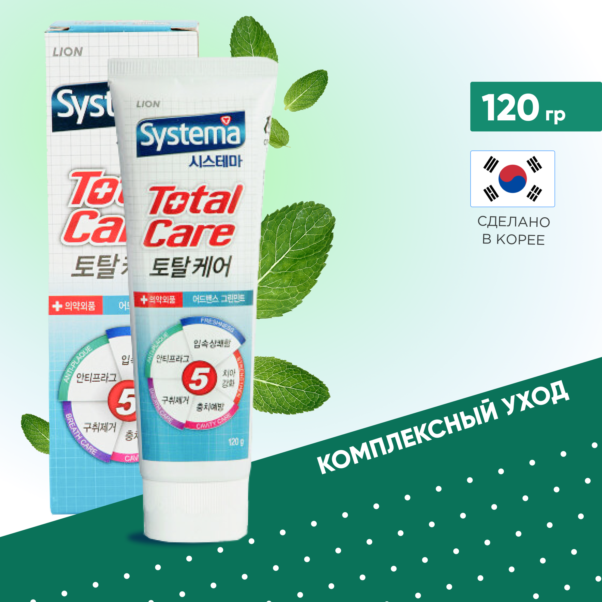 Паста зубная LION SYSTEMA Total care (green mint) 120 г