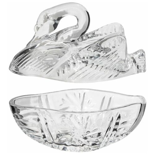 Конфетница с крышкой стеклянная/ Лебедь/190 мл/Конфетница, емкость для мёда, для варенья, для сервировки стола, в подарок, для украшений.