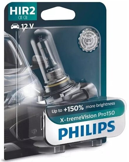 Лампа автомобильная Philips X-treme Vision Pro150 HIR2 12V-55W (PX22d) (+150% света), бл. 1шт, 9012XVPB1