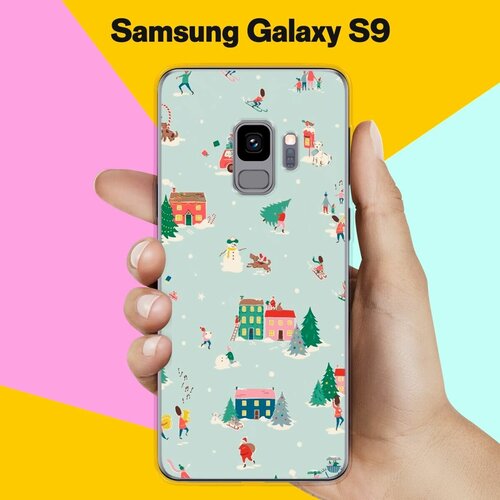 жидкий чехол с блестками узор цветные мазки и блестки на samsung galaxy s9 самсунг галакси с9 Силиконовый чехол на Samsung Galaxy S9 Узор новогодний / для Самсунг Галакси С9