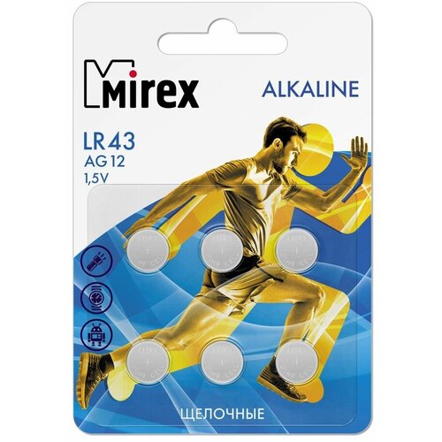 Батарейки щелочная Mirex AG12 / LR43 1,5V 6 шт , ecopack батарейка алкалиновая mirex lr43 ag12 1 5в блистер 6 шт