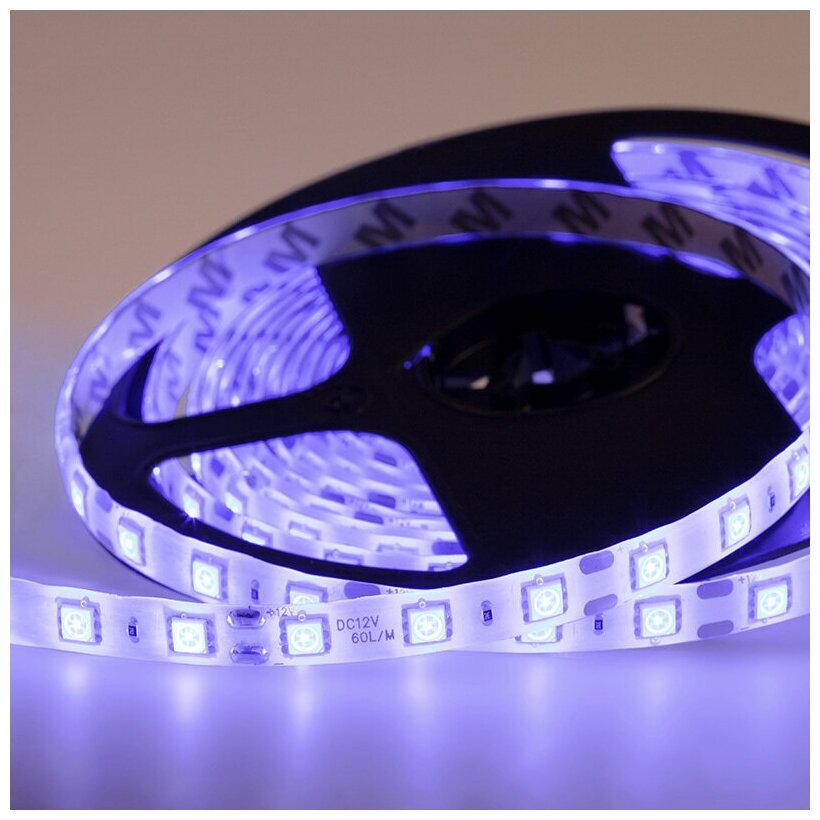 Светодиодная лента "SMD 5050", силикон, 10 мм, IP65, 60 LED/m, 12V, цвет: синий (5 м)