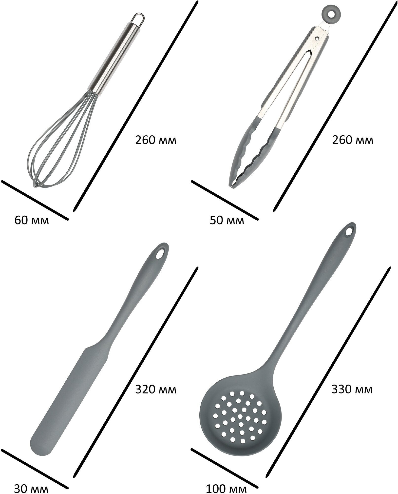 Набор кухонных принадлежностей из силикона 14 предметов | серый - фотография № 9