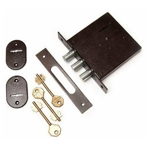 Замок врезной Биф 0010, сувальдный ключ, 3 ригеля, коричневый замок биф 007 сп 3 3 левый врезной ручки и накладка медь латунный ключ