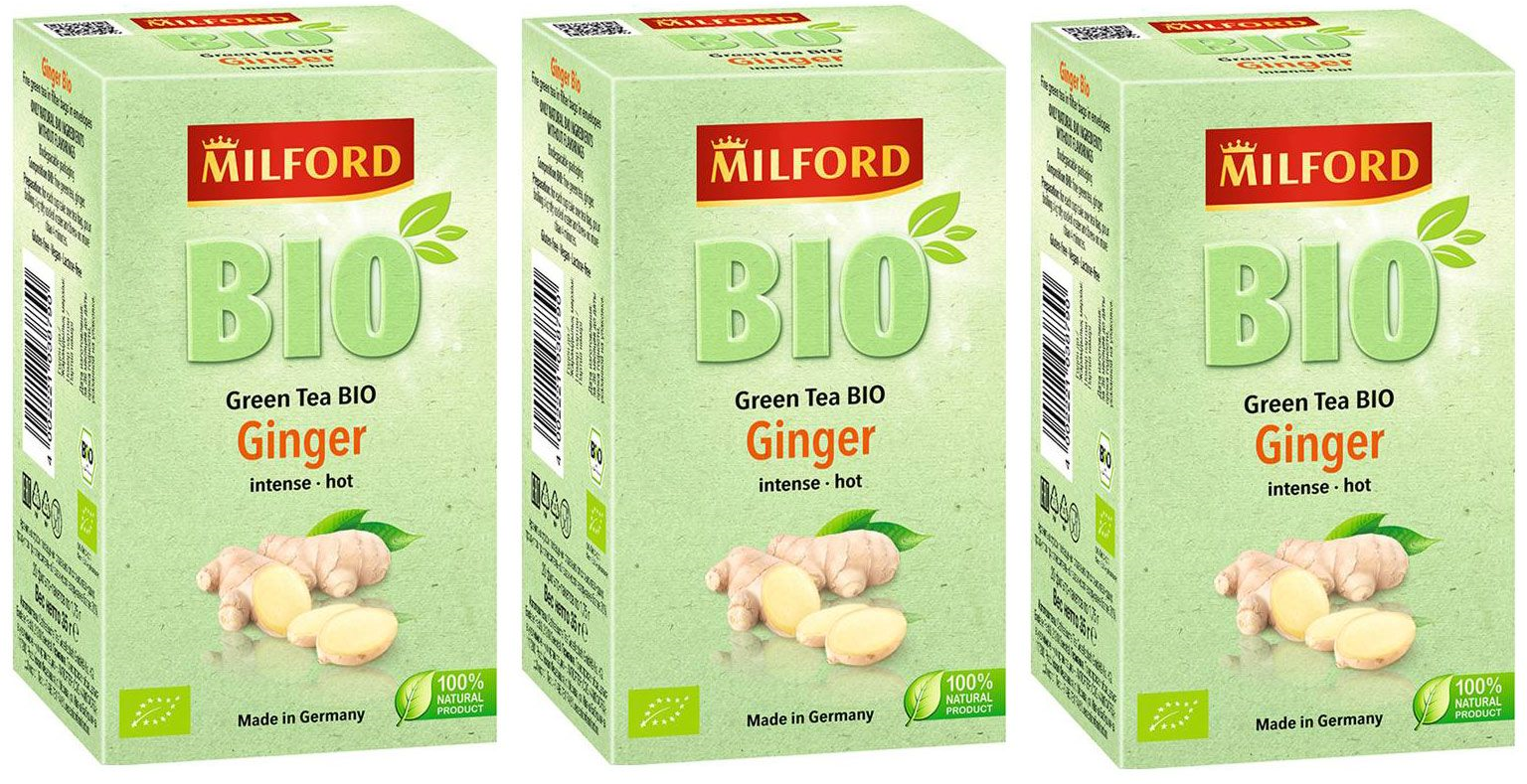 Чай зеленый MILFORD с имбирем БИО, 20x1,75 г 3 коробочки