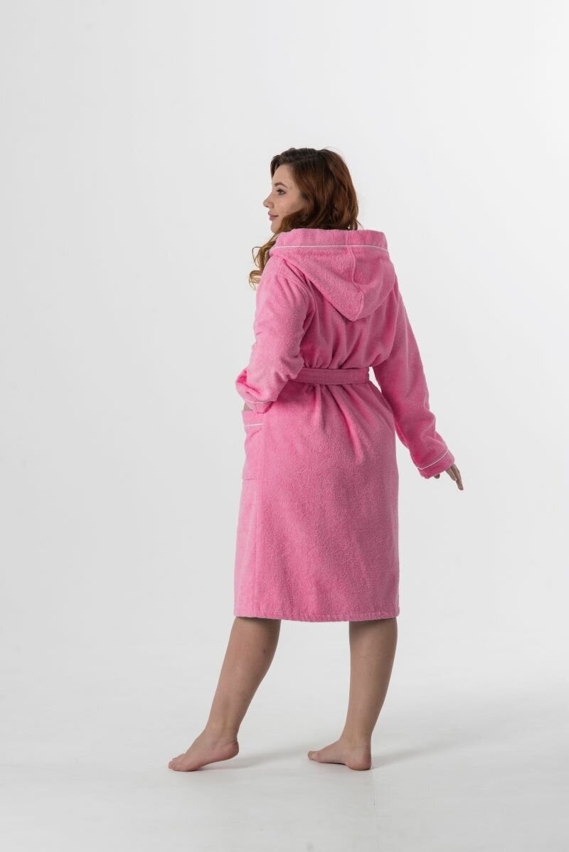 Халат махровый Everiness женский капюшон+кант цвет розовый, размер 56 - фотография № 3