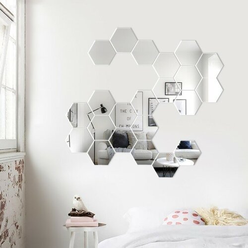 Декор настенный Соты из акрила зеркальный 21 элемент 8 х 7 см серебро 569₽