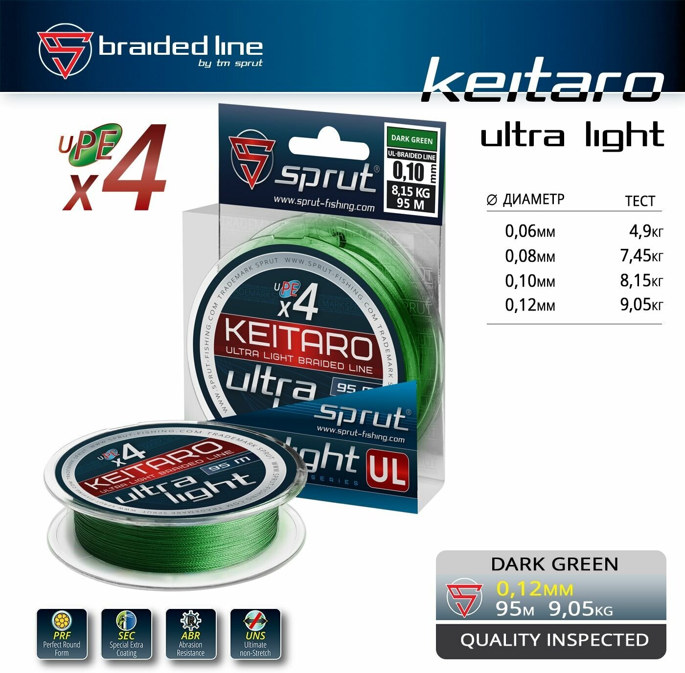 Шнур / Sprut Keitaro UL 95m (Dark Green/0,12mm/9,05kg)