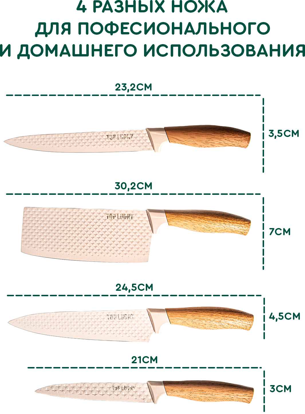 Кухонный набор ножей (бежевый) Hans&Helma 4 ножа, 1 ножницы, 1 подставка. Органайзер / принадлежности - фотография № 3